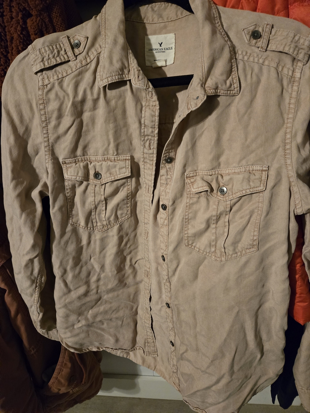 American Eagle Outfitters Beige Button-Down Utility Shirt